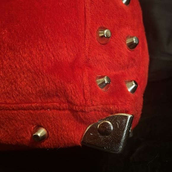 Vintage Lux de Ville Red velvet like Studded Weekender - Picture 7 of 17